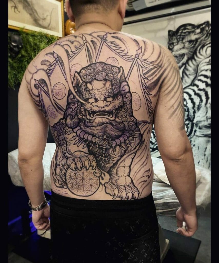 Foo Dog Tattoo On The Back