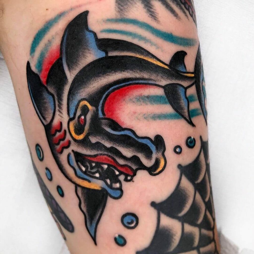 Gap Filler Tattoo With Hammerhead Shark