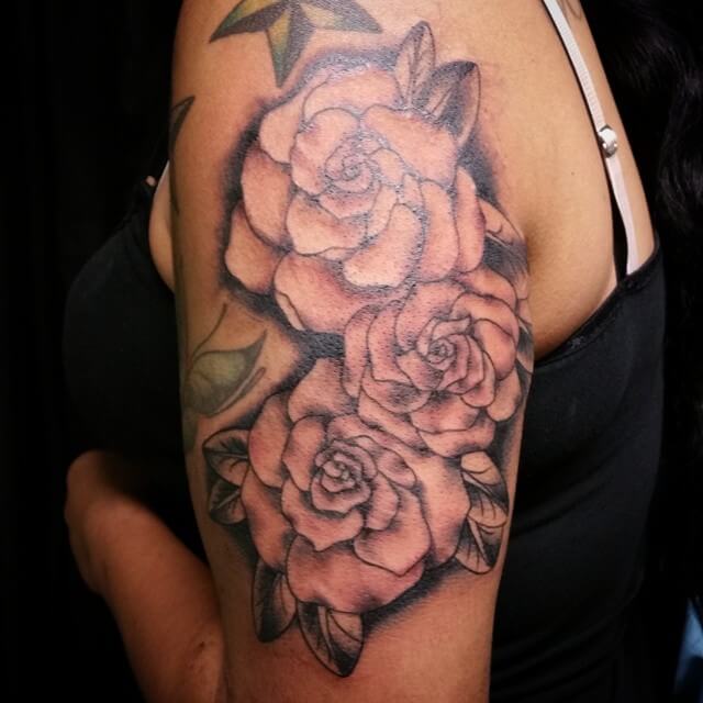 Gardenia Flower Half-Sleeve Tattoo Designs 