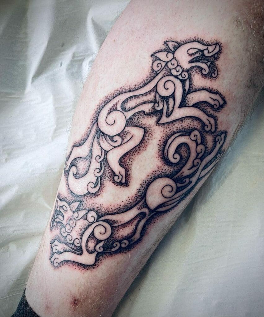 Geri And Freki Hand-poked Tattoo Design