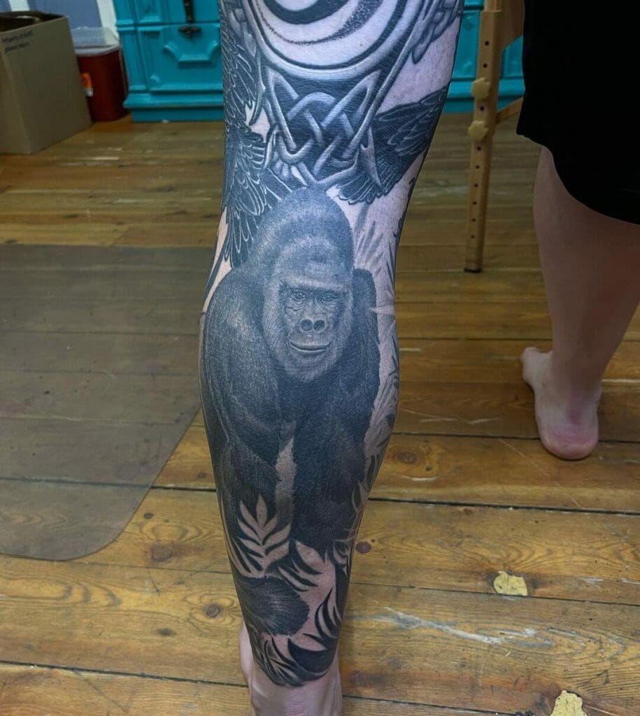 Geri And Freki Tattoo As Part Of A Leg Sleeve Design
