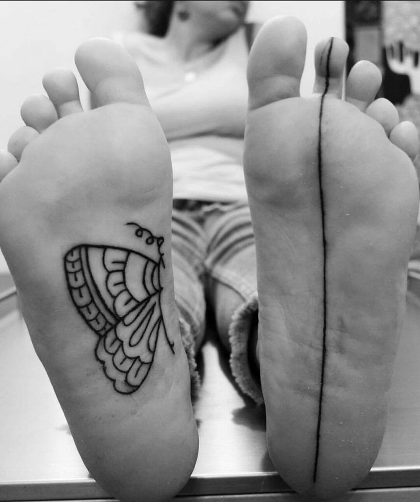Half Butterfly Foot Tattoo Design