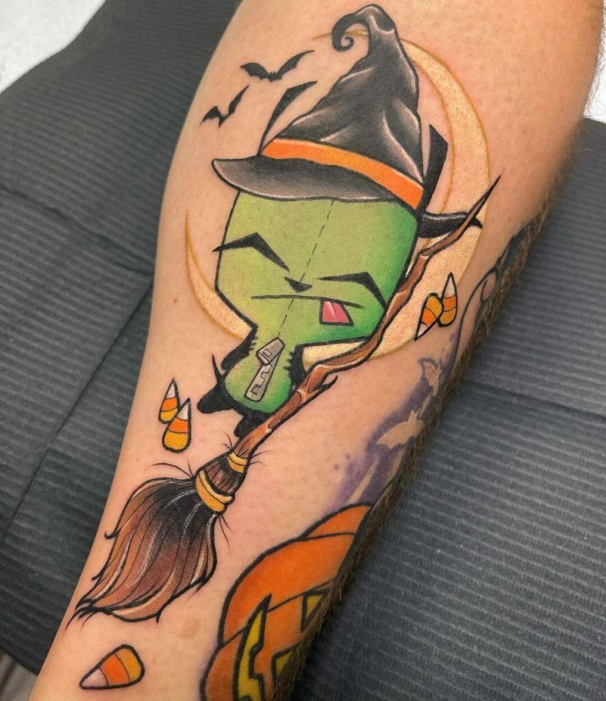 Halloween Gir Tattoo With Witchy Hat 