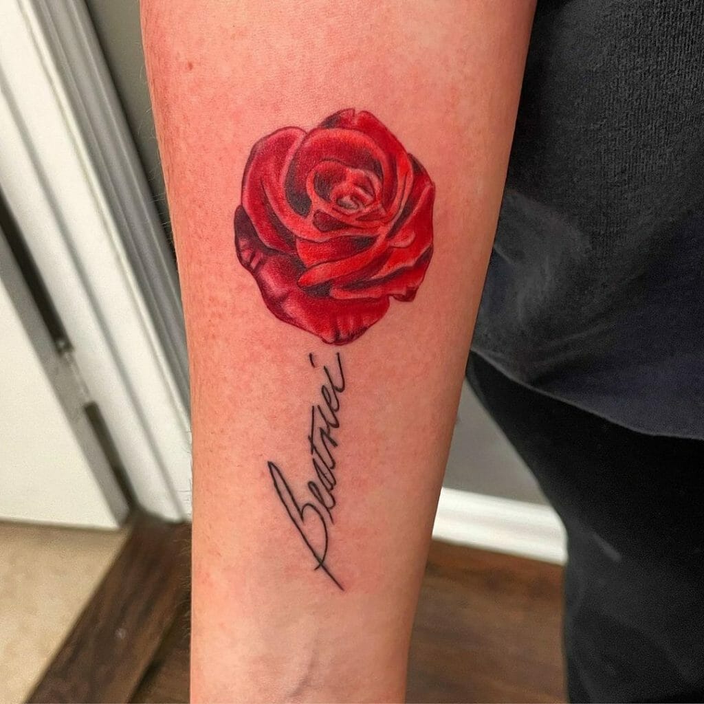 Handwriting With Rose Tattoo
