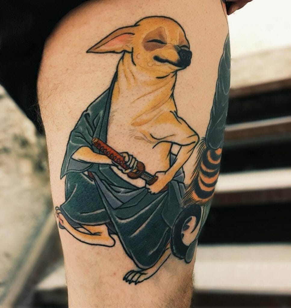 Happy Samurai Chihuahua Tattoos