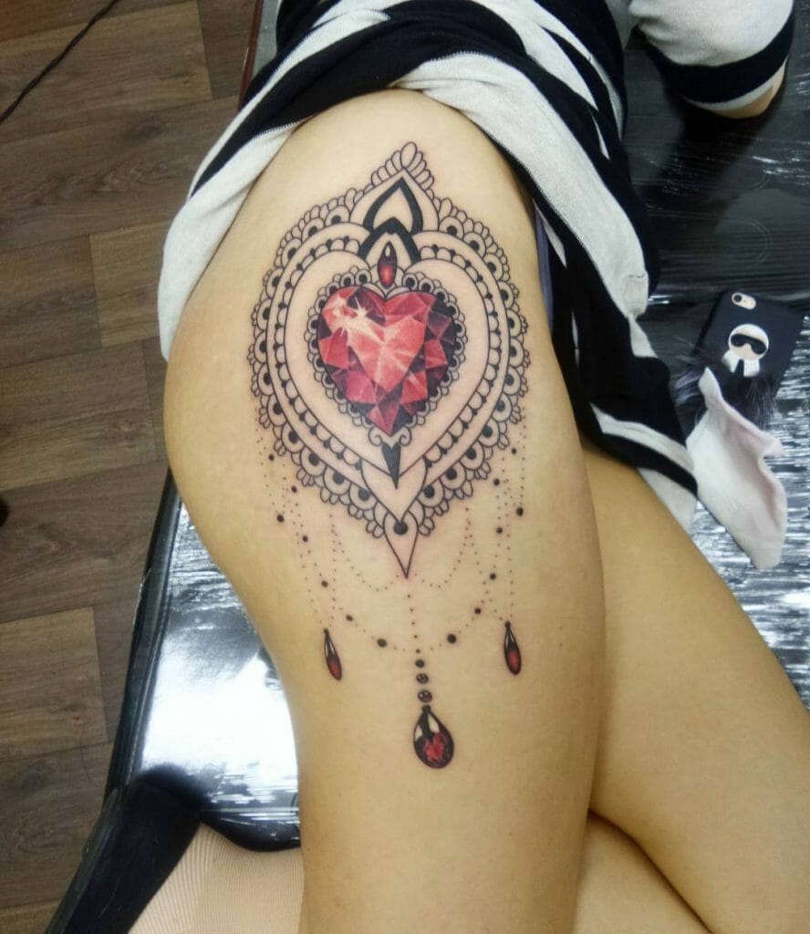 Intricate Design Mandala Heart on Hip Tattoo