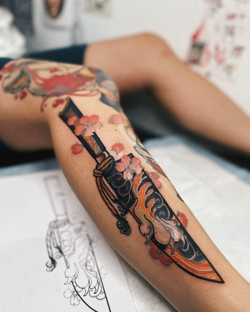Japanese Half Leg Tattoo