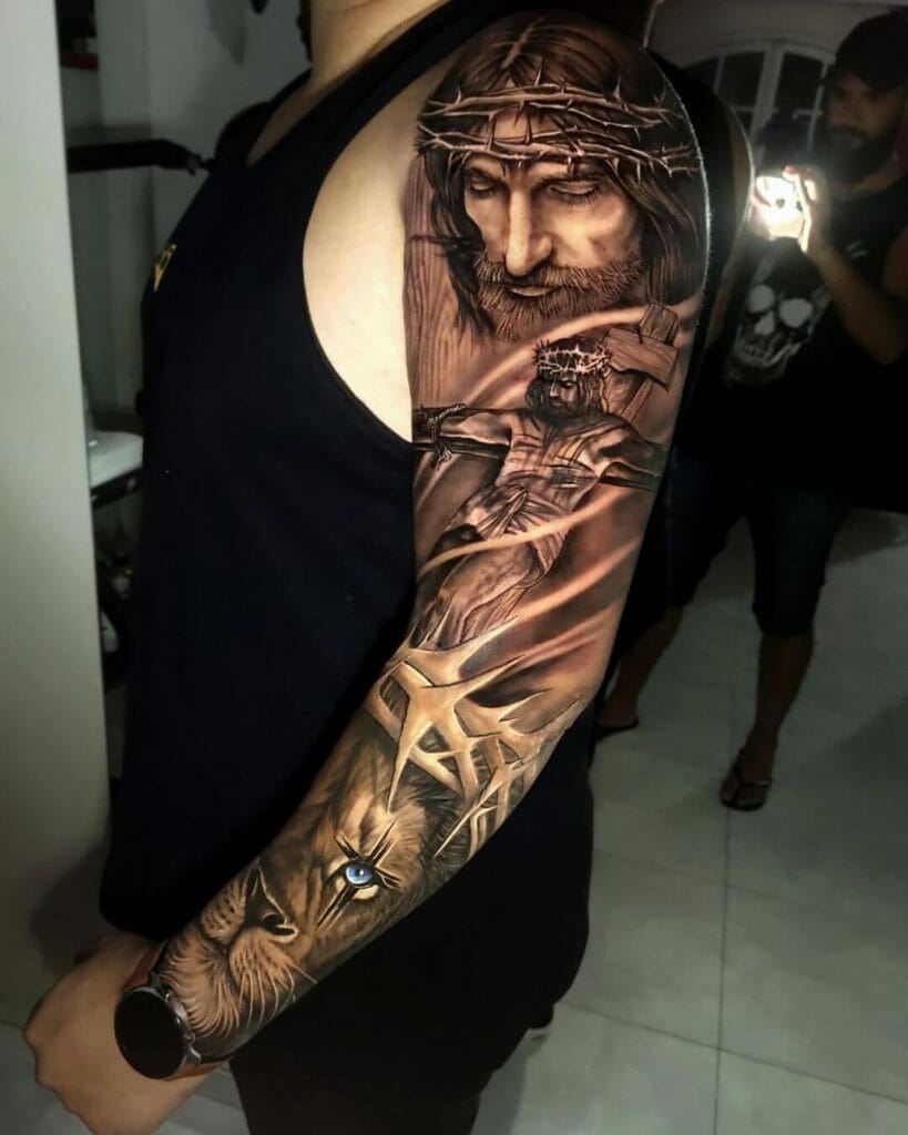 Jesus On Cross Cristo Tattoo Sleeve