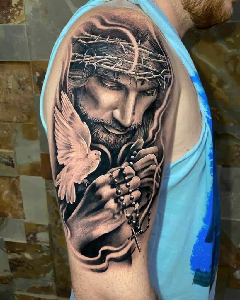 Jesus Tattoos With Rosary Beads
