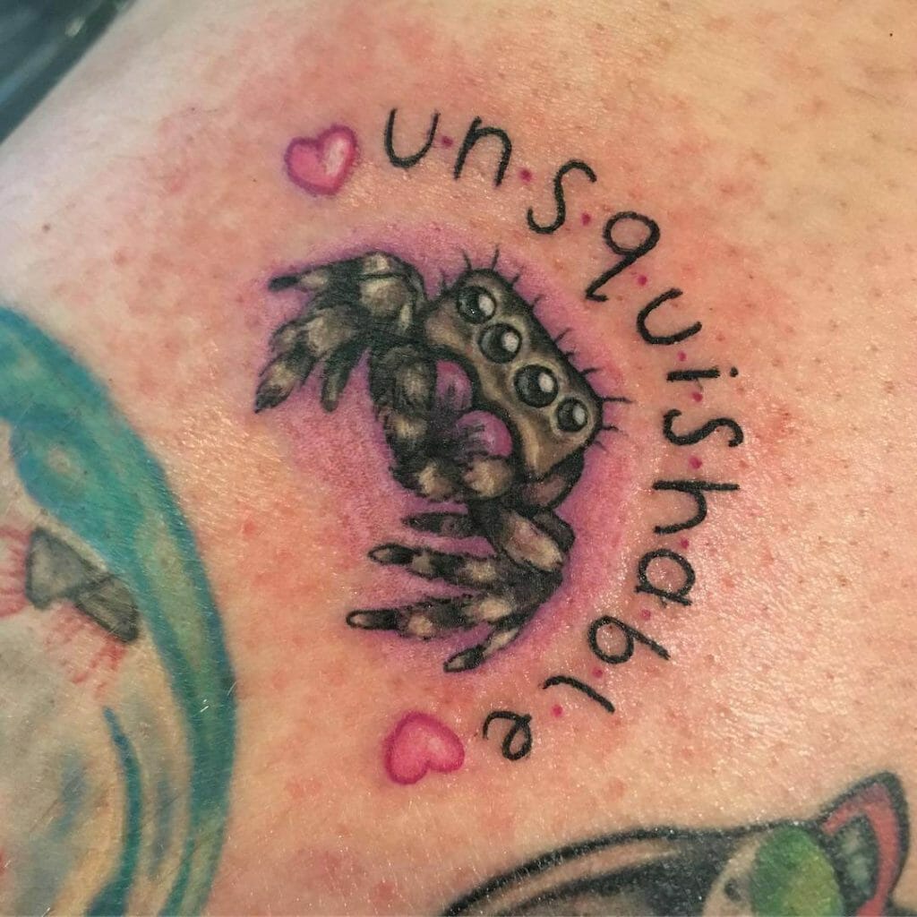 Jumping Spider Tattoo With Hearts