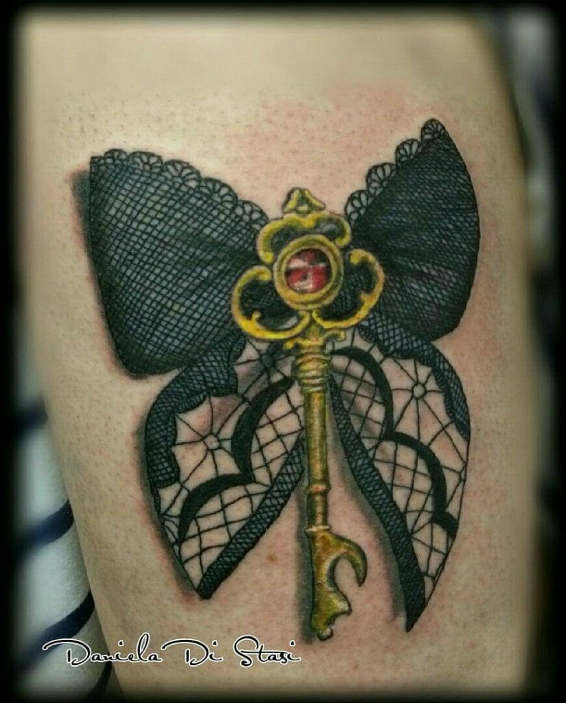 Lace Bow Tattoos With Key