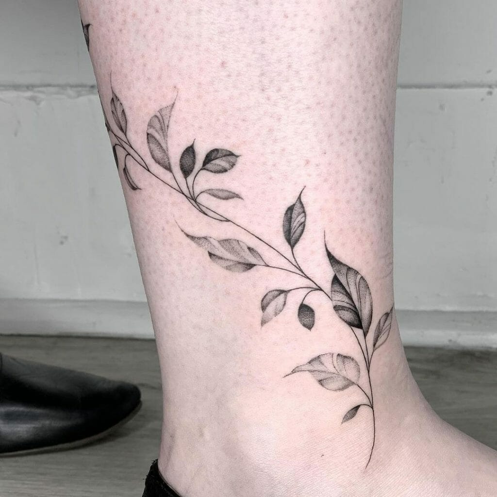Leaf Vine Tattoo On The Leg