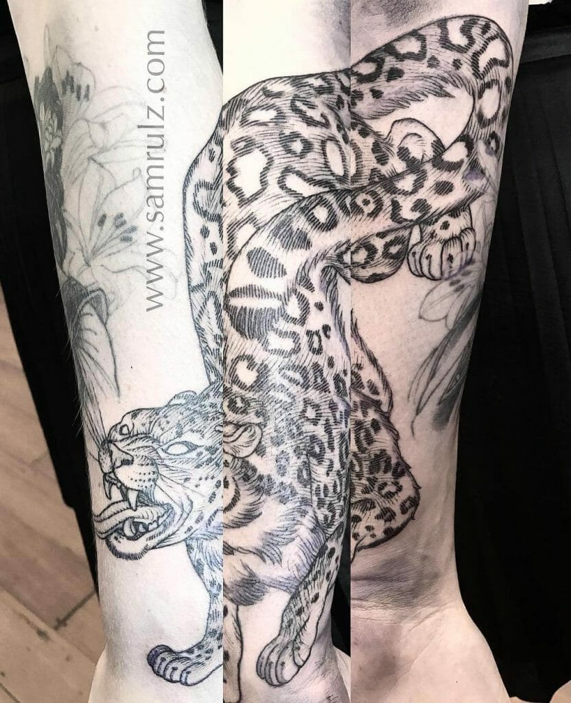 Lines And Strokes Snow Leopard Tattoo