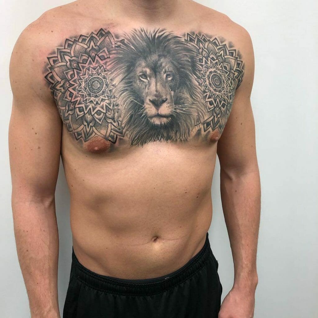 Lion Mandala Chest Tattoo Design