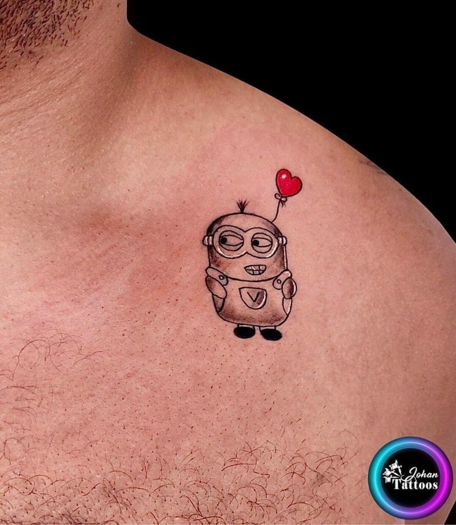 Minion Tattoo With Heart Balloon