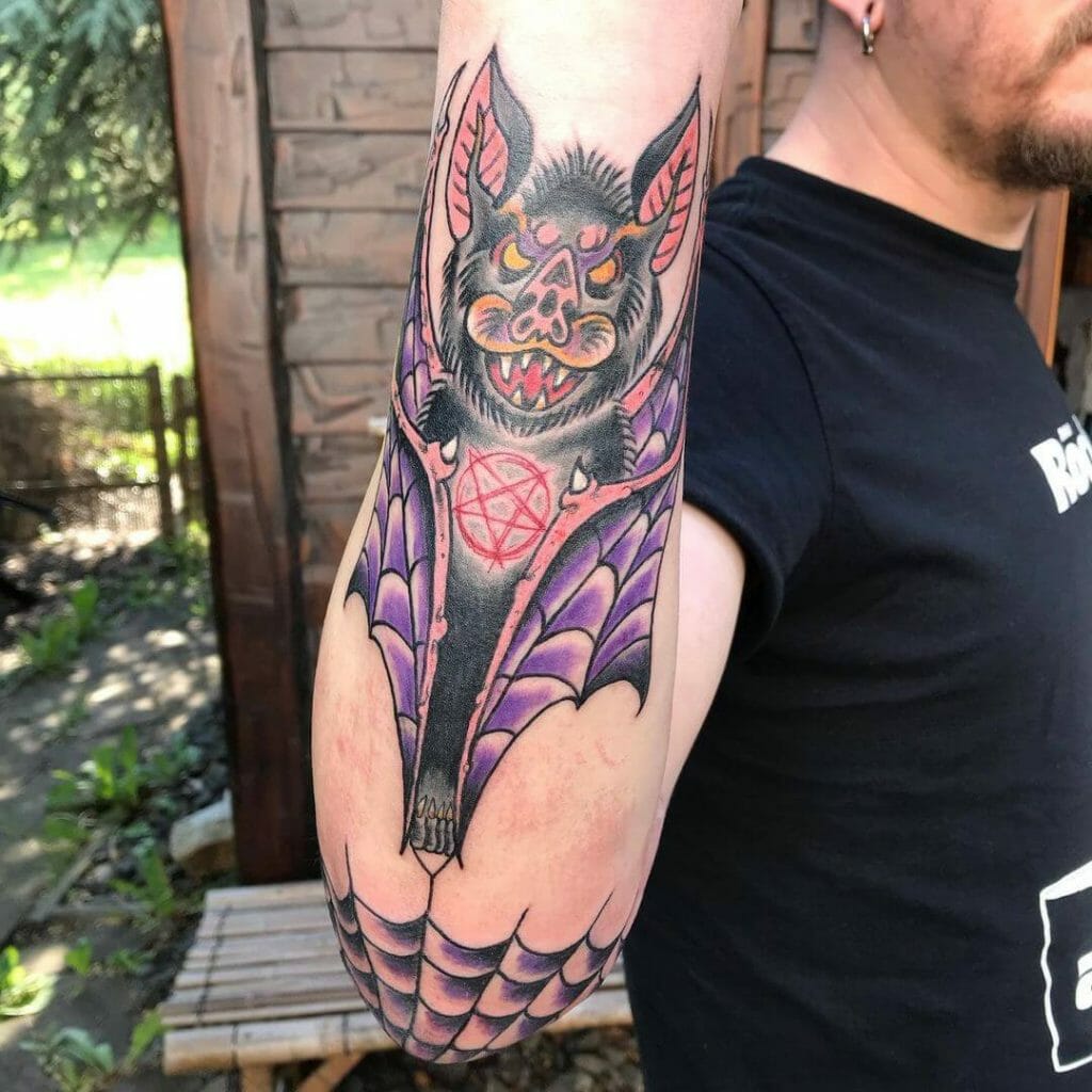 Neo-Traditional Bat Tattoo Drawings On Arm