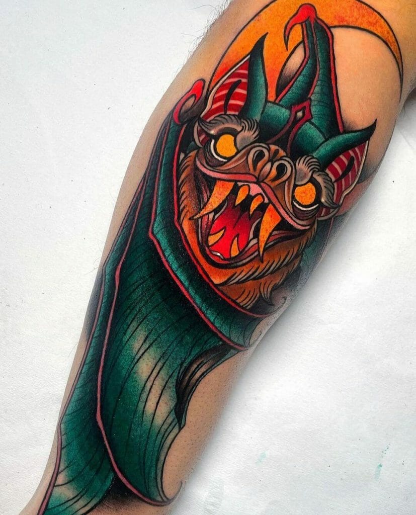 Neo-Traditional Bat Tattoo On Arm