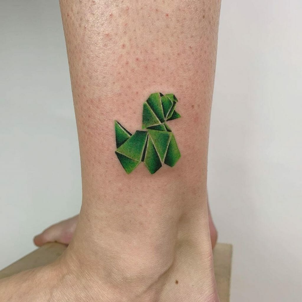 Origami Dog Tattoo In Green Color