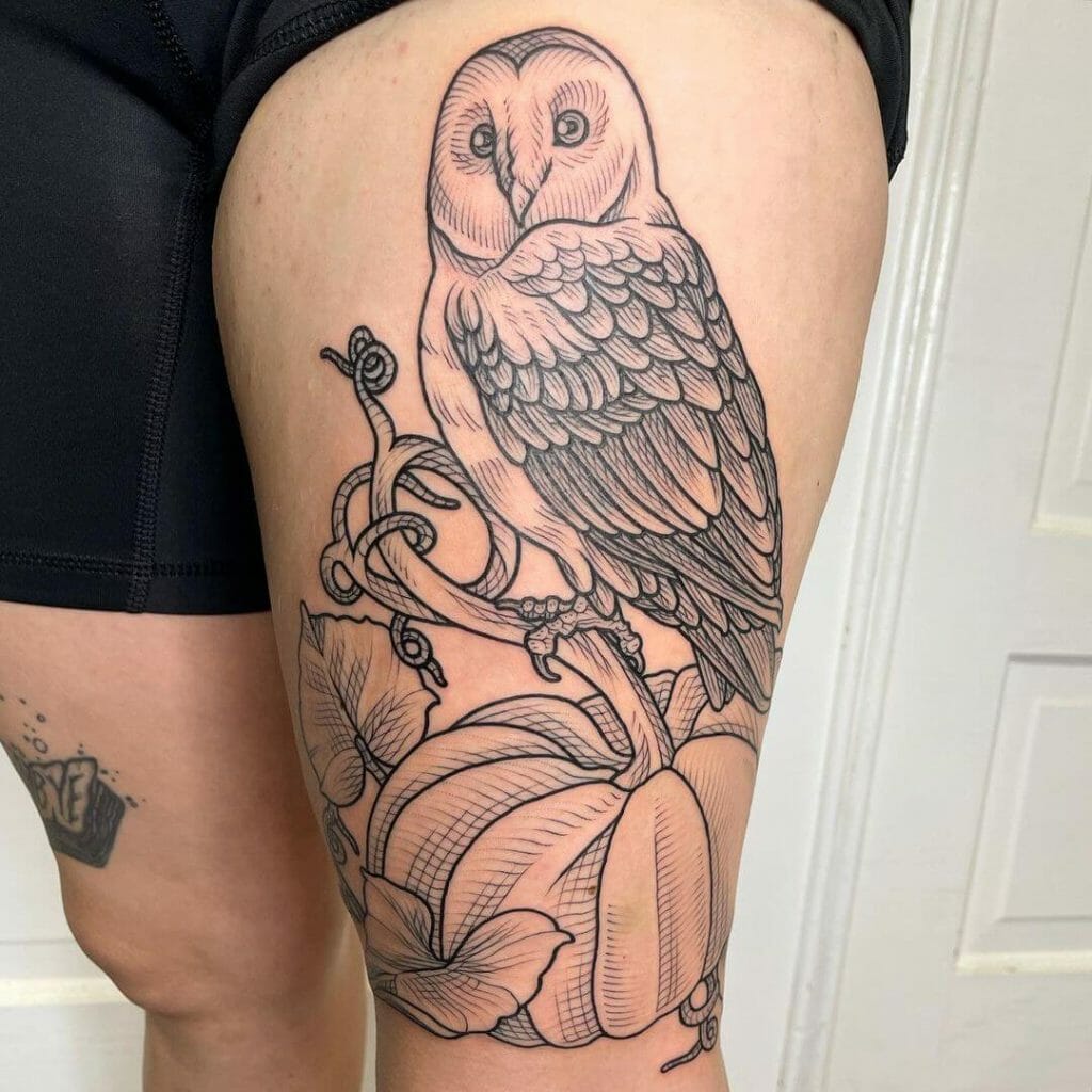 Owl Engraving Tattoo Design