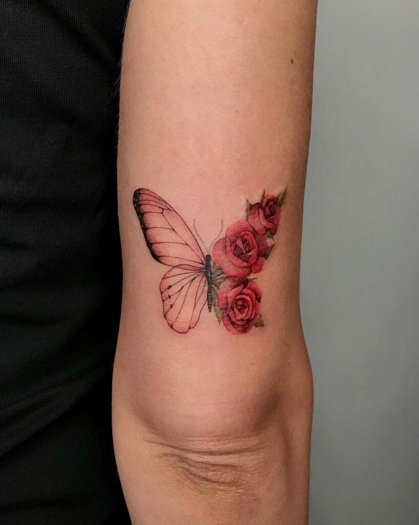 Pink Butterfly And Rose Tattoo