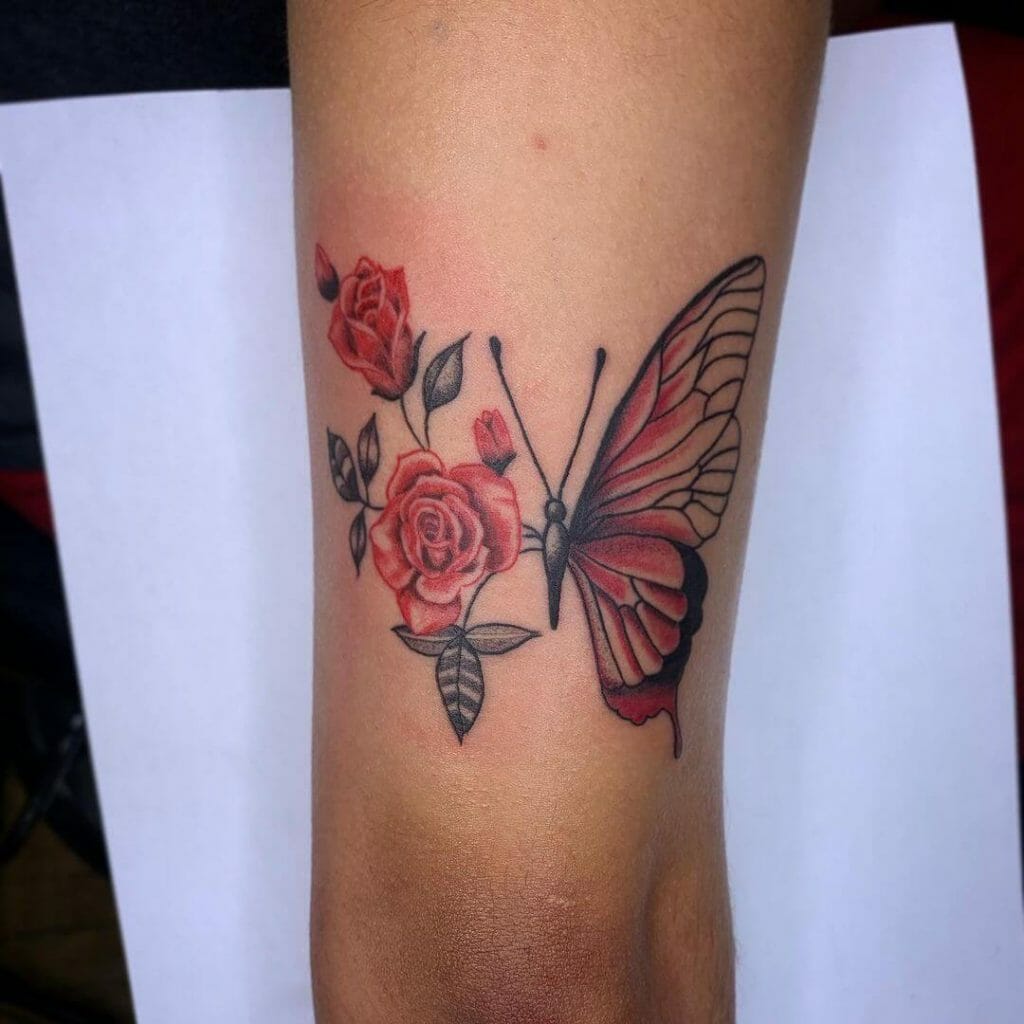 Pink Rose And Butterfly Tattoo