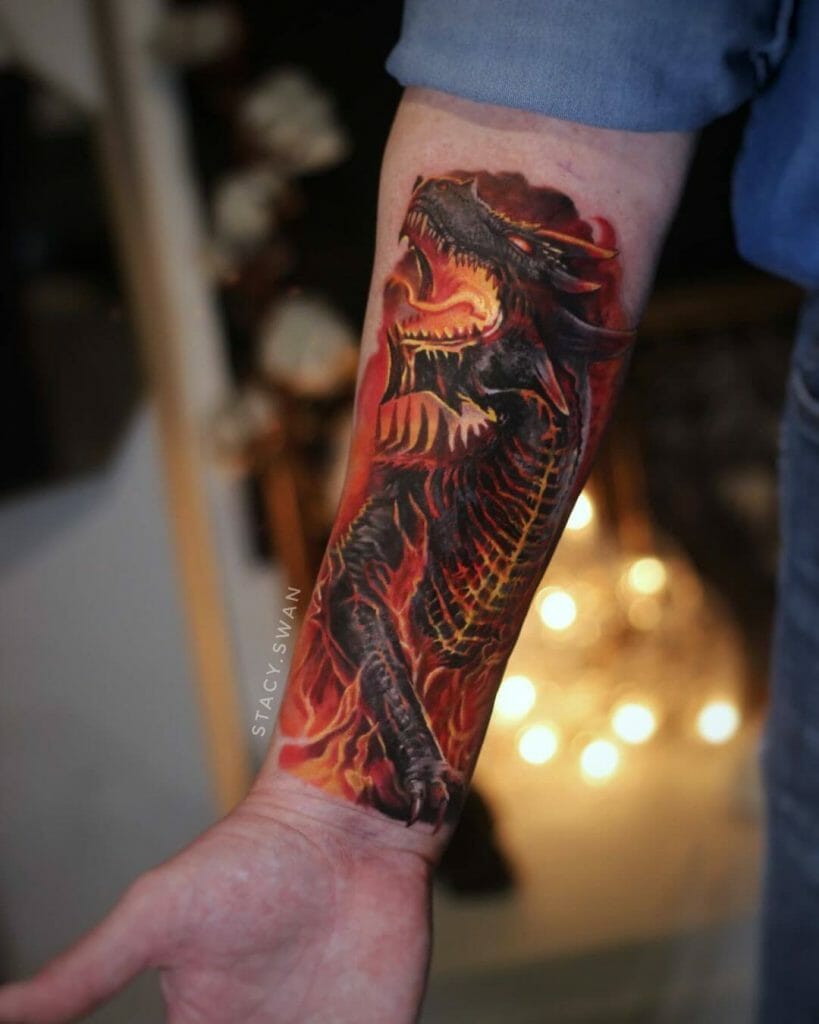 Realistic Fire Breathing Dragon Tattoo
