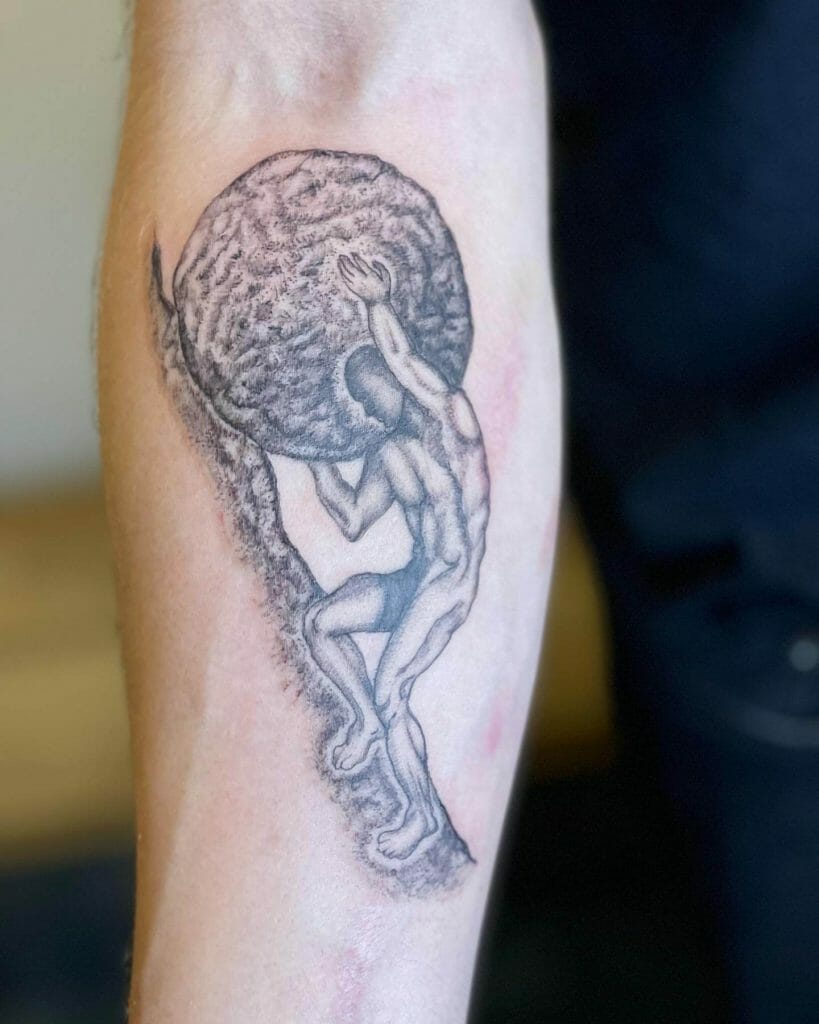 Sisyphus Holding Boulder Enduring Tattoo Design