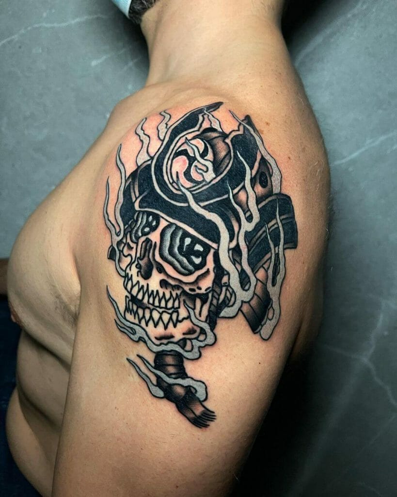 Skull And Tribal Fire Tattoo