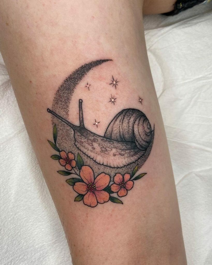 Snail Tattoo Designs With The Moon And Stars