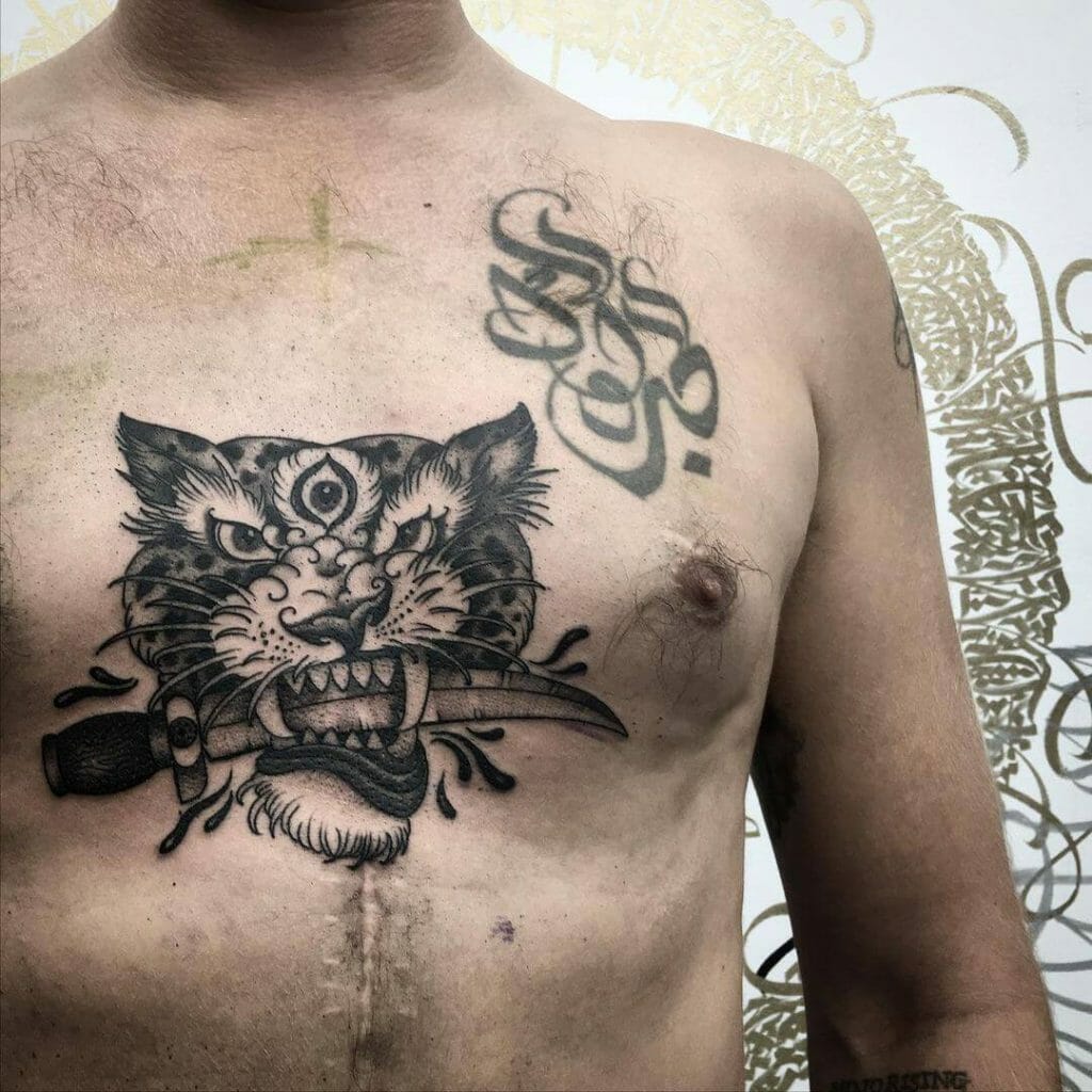 Snow Leopard Chest Tattoo
