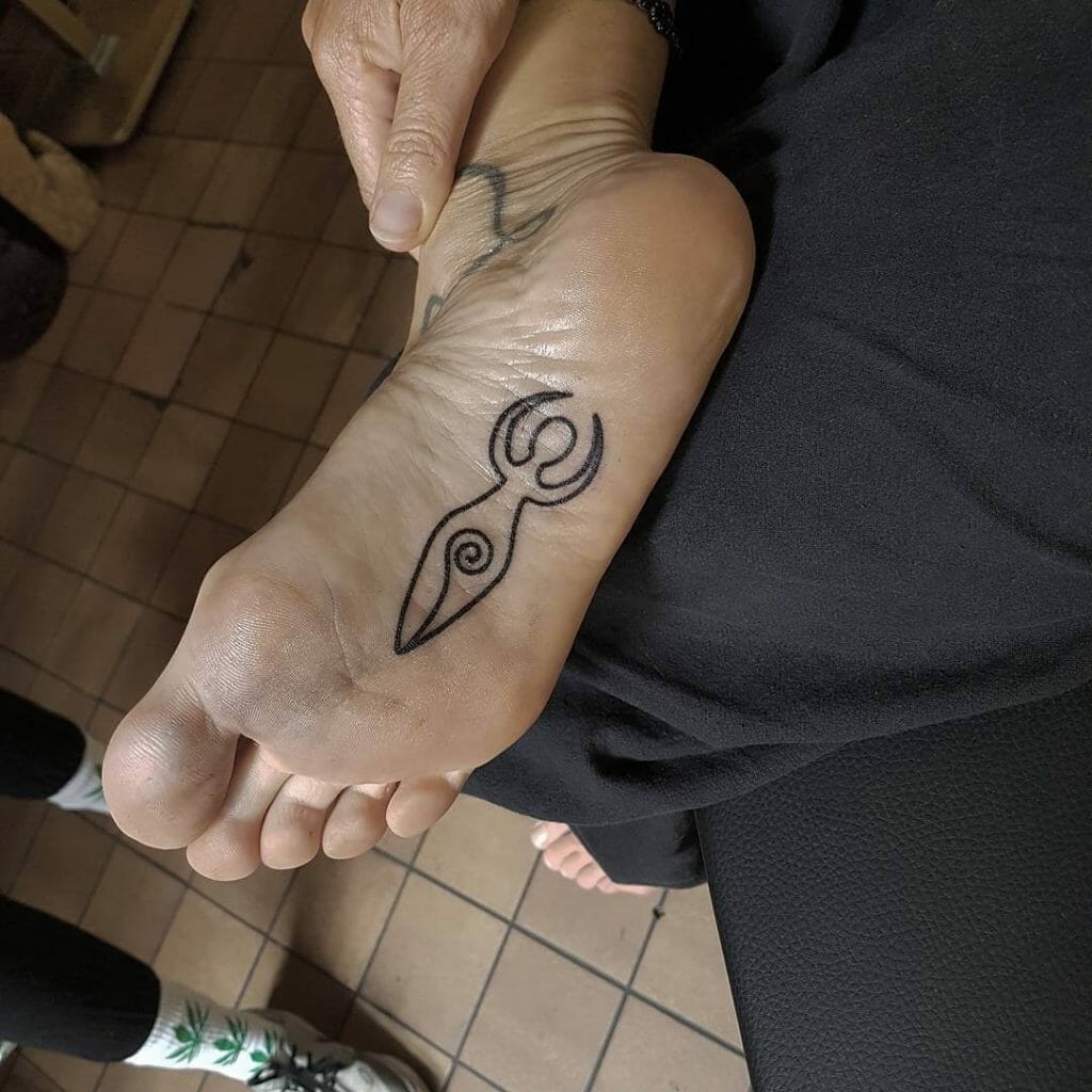 Spiral Goddess Line Drawing Foot Tattoo Design