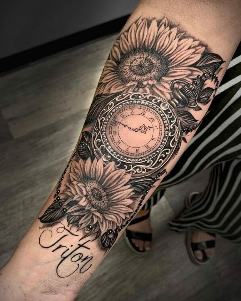 Sunflower Pocket Watch Tattoo