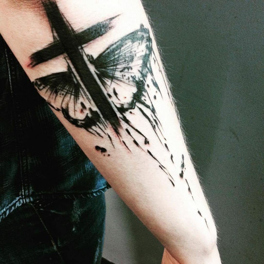 The Black and White Butterfly Cross Tattoo