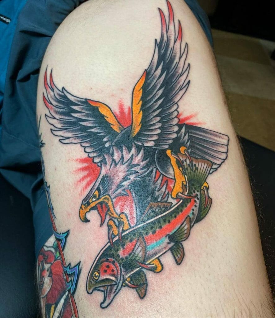 Neotraditional eagle tattoo on the back