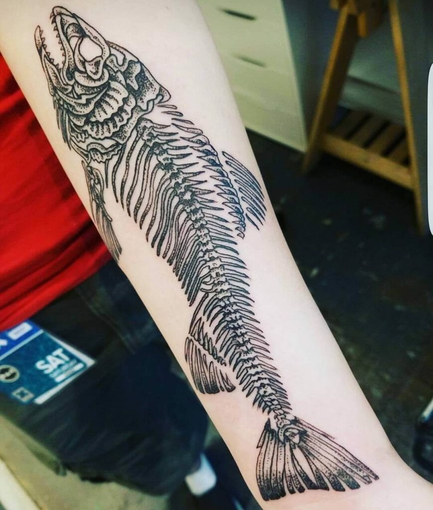 The Intricately Detailed Forearm Fish Bone Tattoo