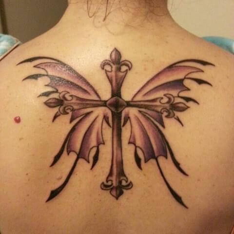 The Ornamental Butterfly Cross Tattoo
