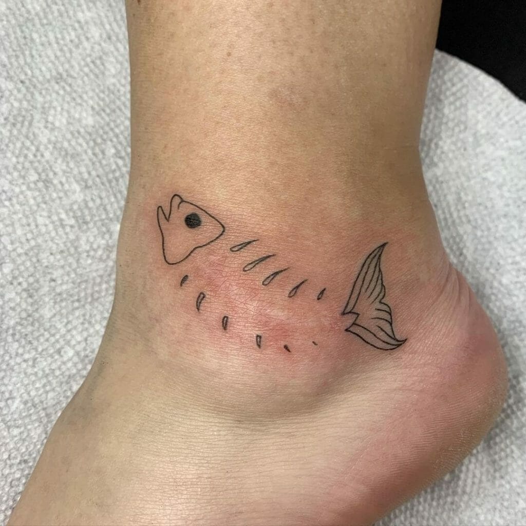 The Very Cute Fish Skeleton Ankle Tattoo