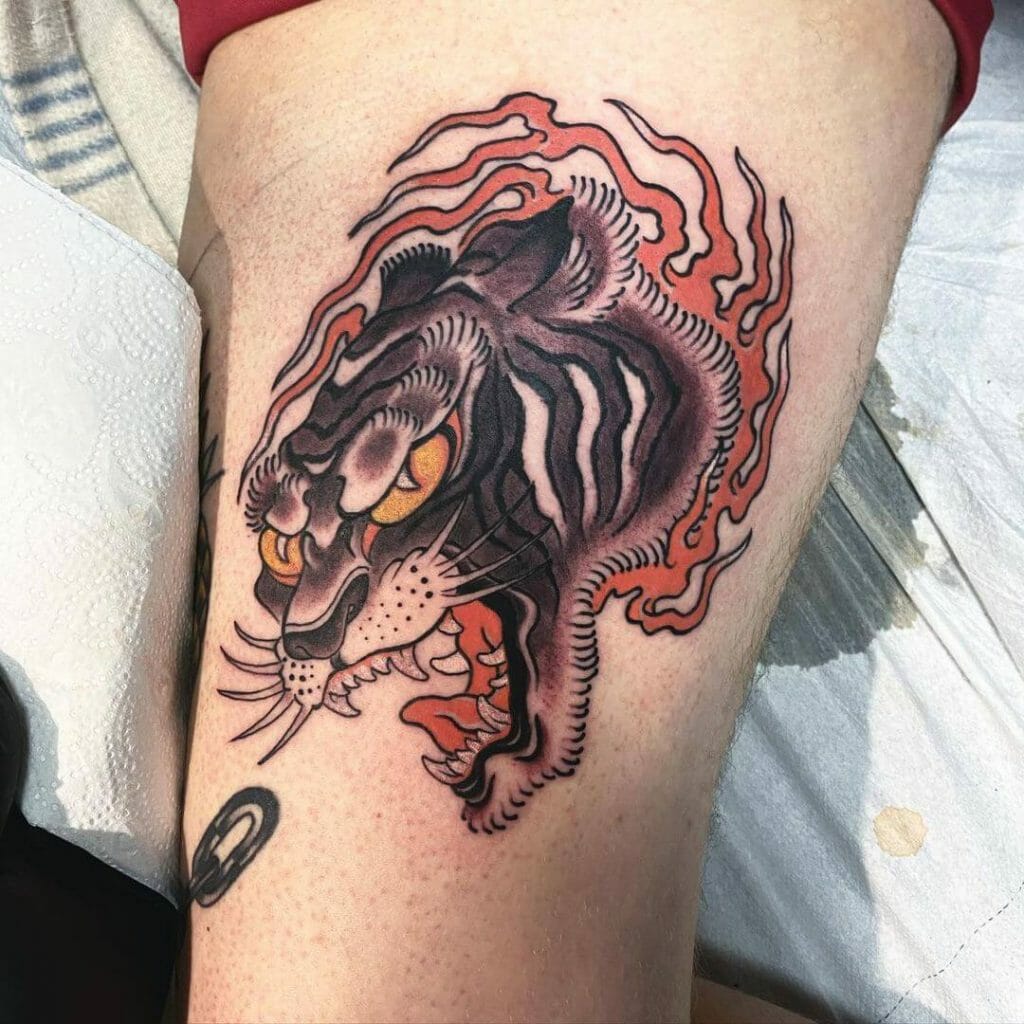 Tiger And Tribal Fire Tattoo