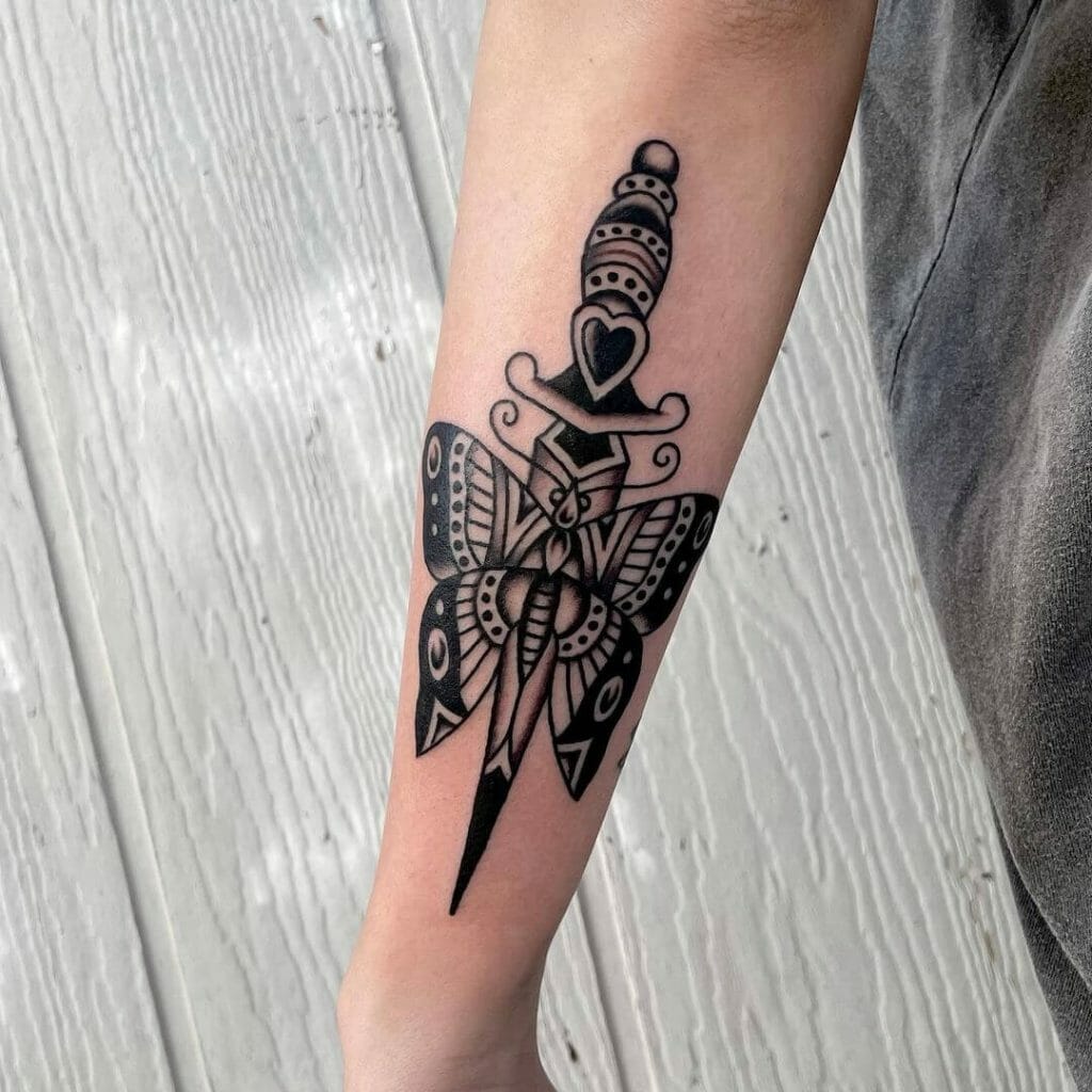 Traditional Dark Butterfly Tattoo