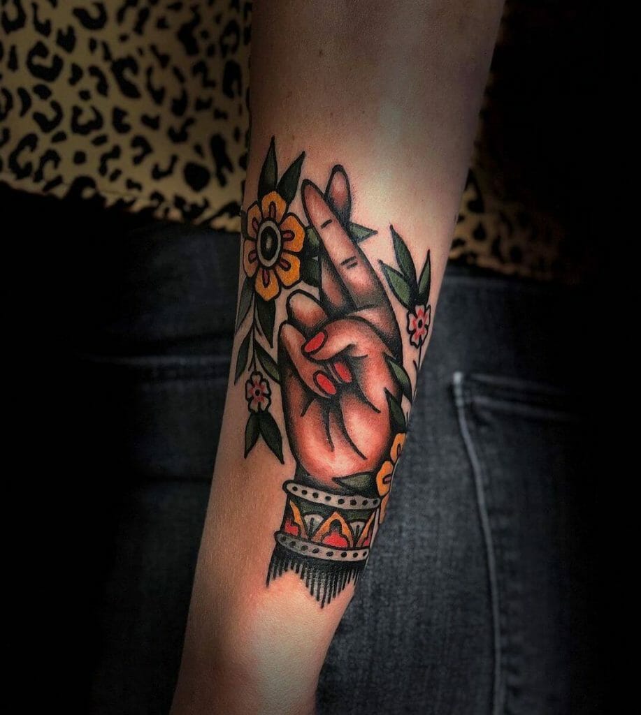 Tribal Fingers Crossed Tattoo