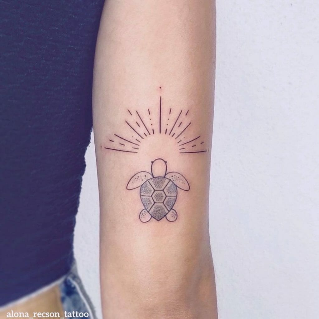 Turtle with Sun Rays Tattoo Design