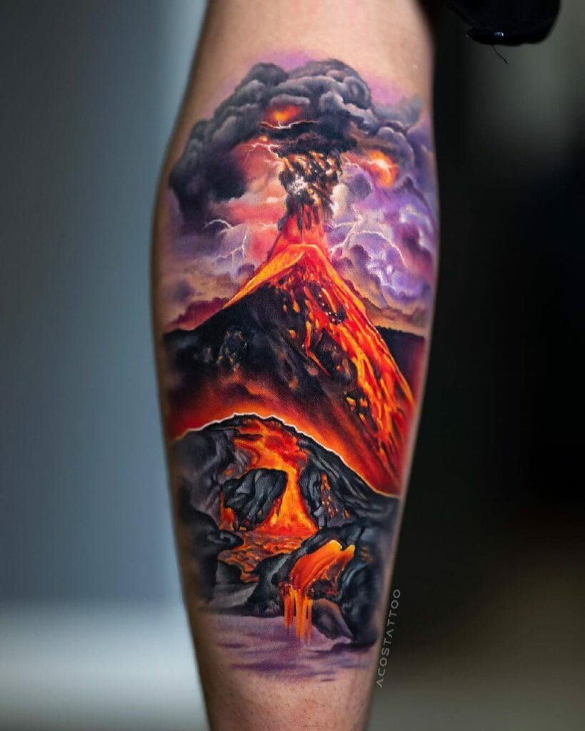 Volcano Tattoos With Hot Lava