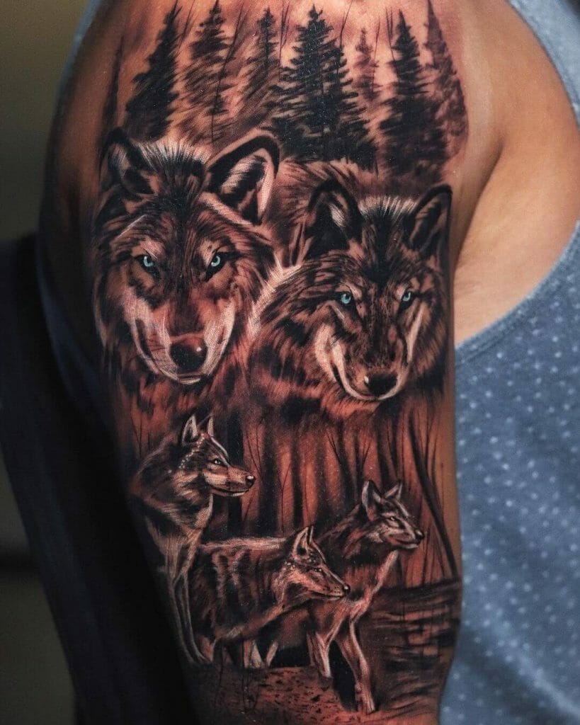 Wolf Pack Tattoo Sleeve