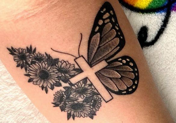 Butterfly Cross and Flower Tattoos - wide 3