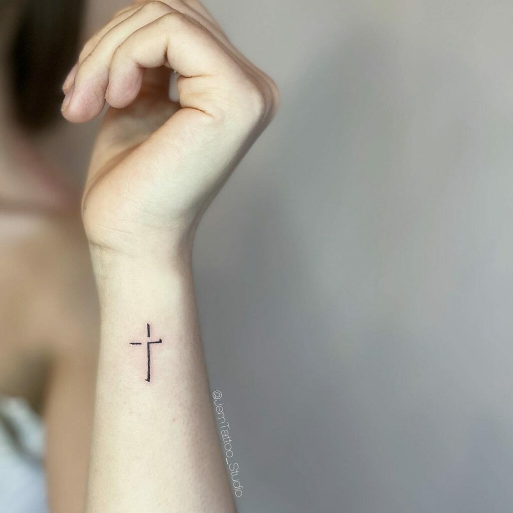 3D Thin Cross Tattoo