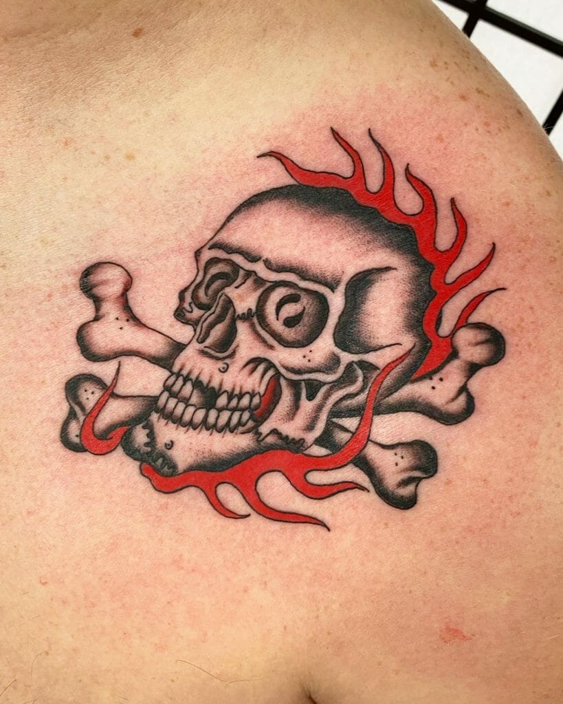 A Realistic Skull And Crossbones Tattoo