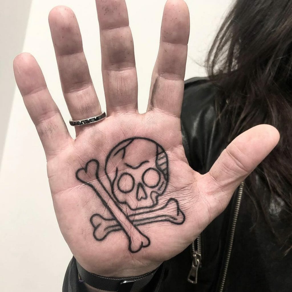 A Simple Skull And Crossbones Palm Tattoo