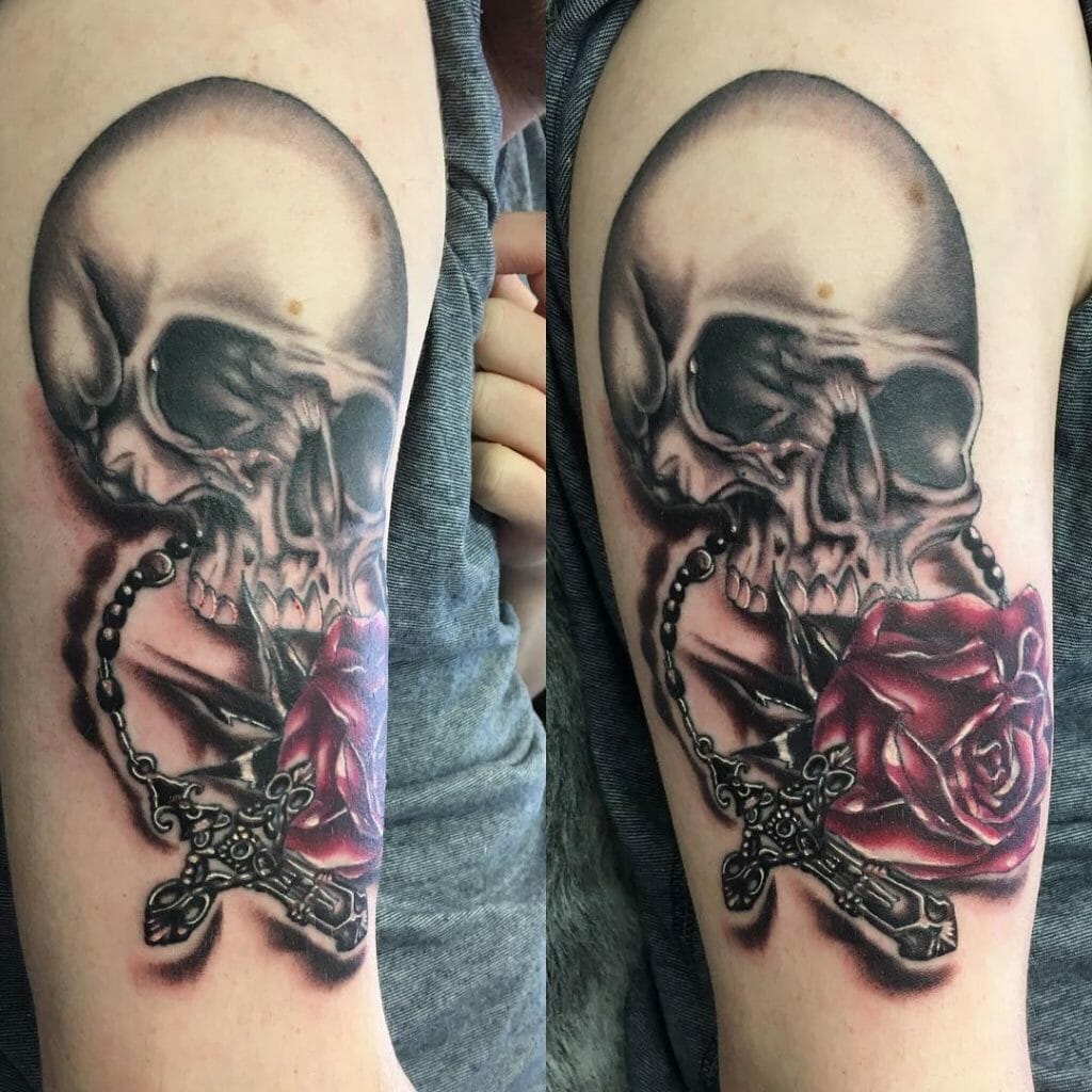A Skull Rose And Cross Tattoo