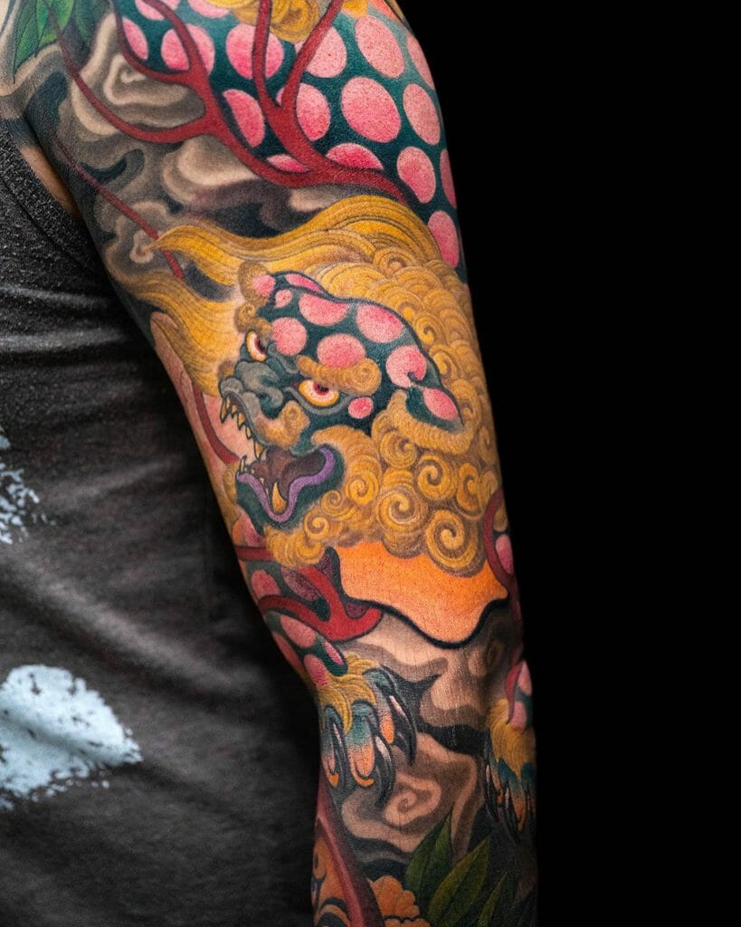Amazing Foo Dog Tattoo Sleeve for Tattoo Lovers