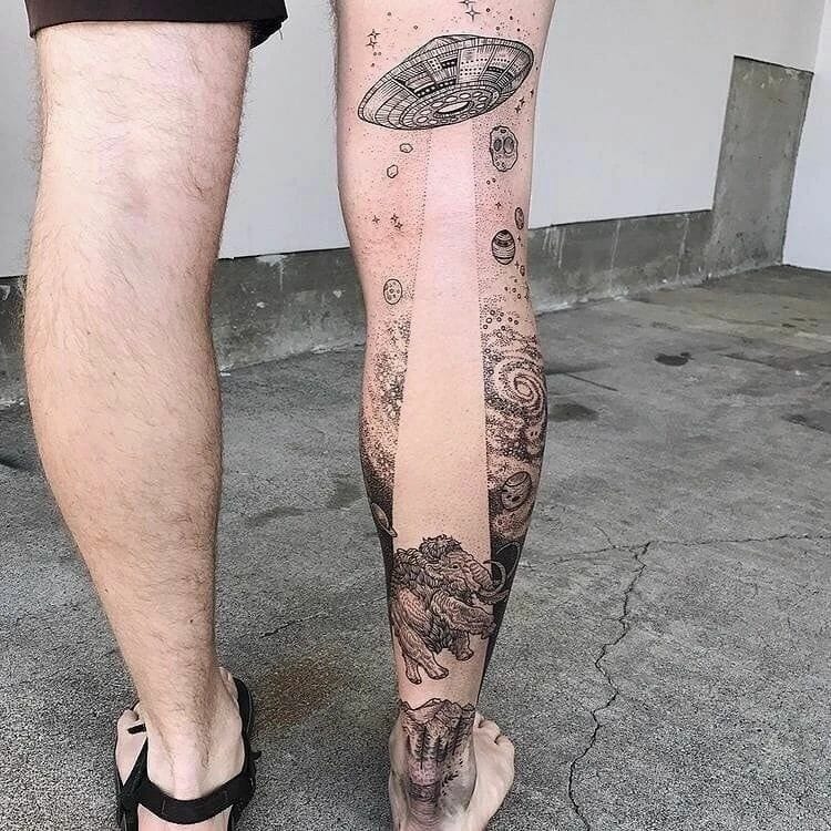 Astronomical tattoo on leg